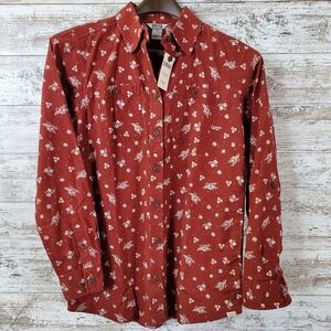 Duluth, Floral Print Rust Button-Up Shirt, Size Small